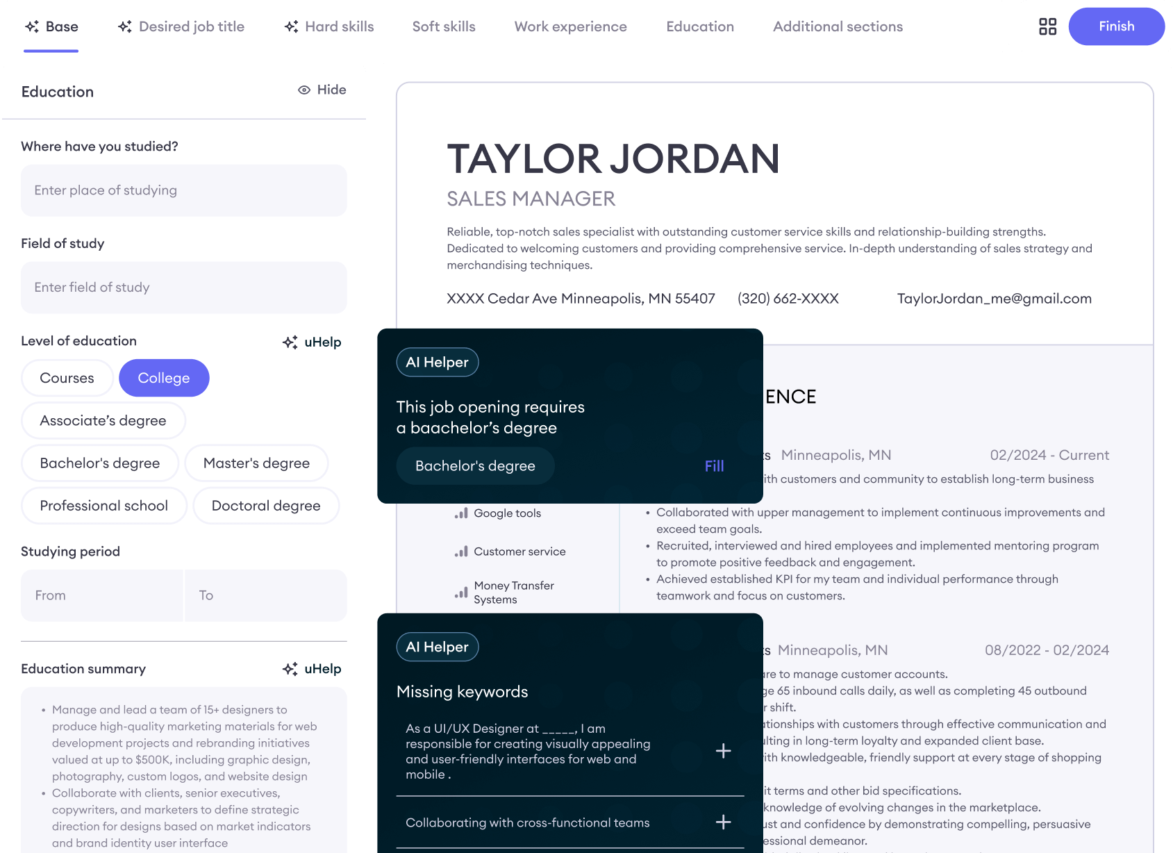 Resume builder page