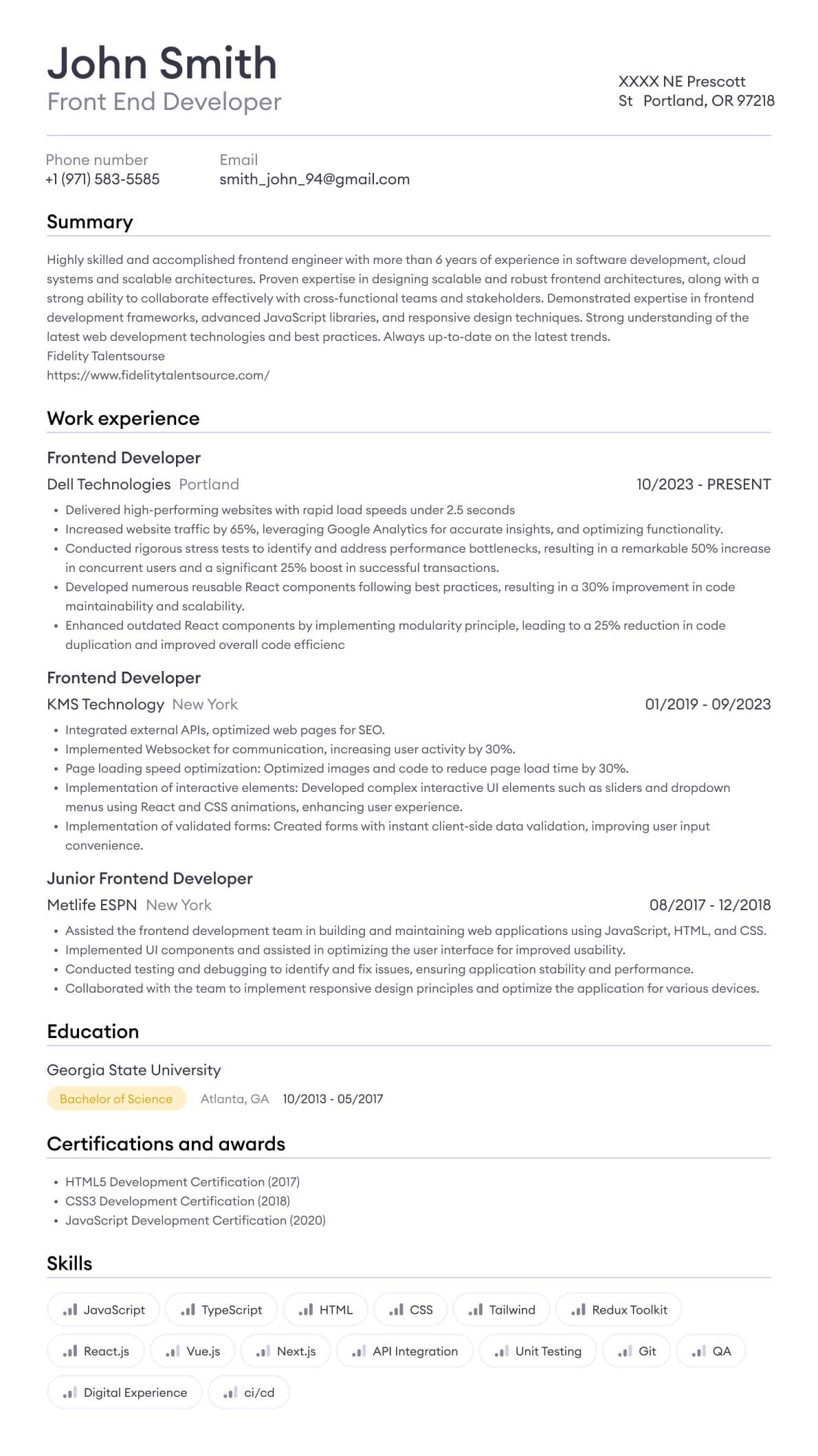 Resume example 1