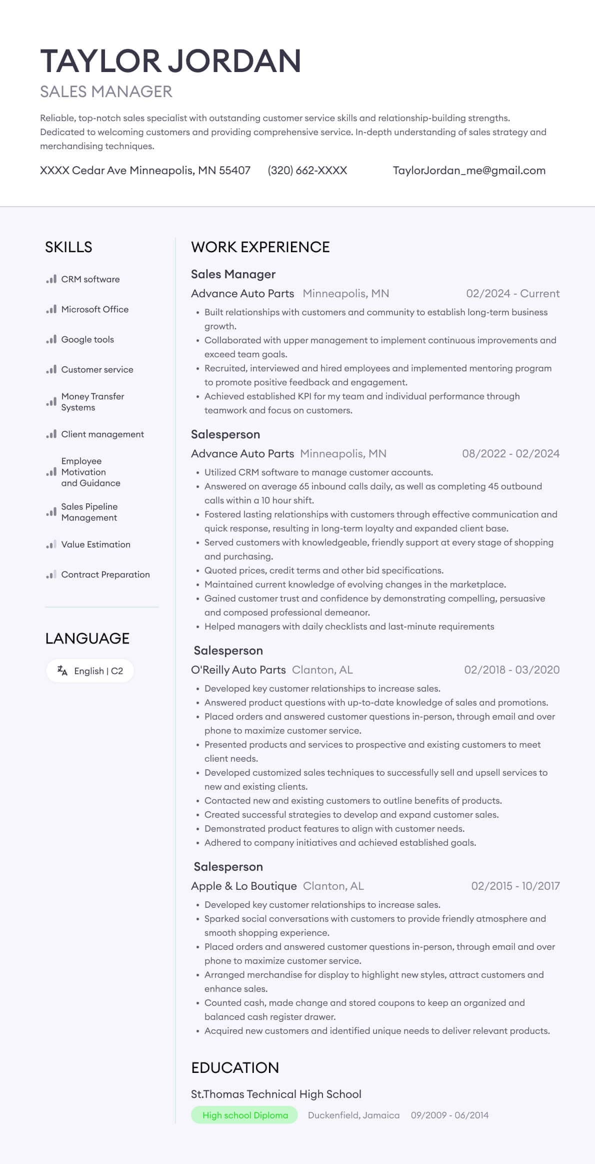 Resume example 2