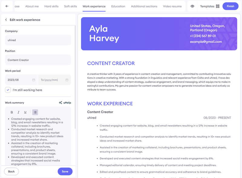 uhired Resume Builder